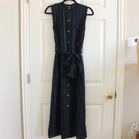 Vince Dresses & Skirts - Vince Navy and White Drapey Stripe Midi Shirtdress